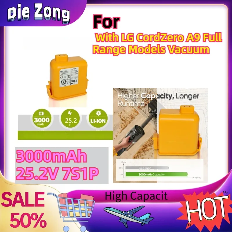 

In Stock For With LG CordZero A9 Full Range Models Vacuum Cleaner Battery 3000mAh 25.2V 7S1P Rechargeable Lithium Battery