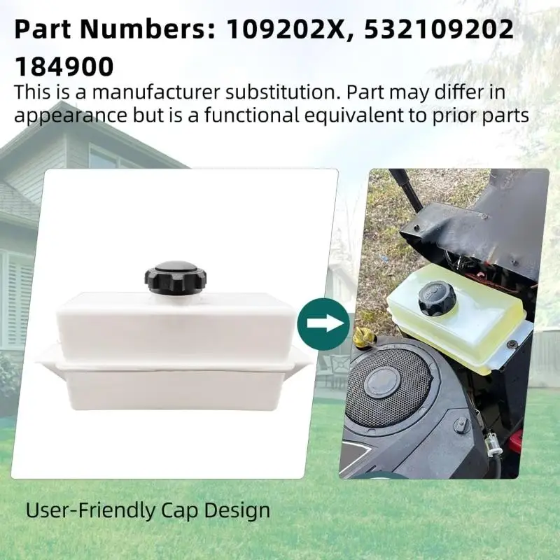 Mower Replacement Gas 532184900 with Removable Ribbed Screw Cap and Integrated Side Mounting Flanges for Lawn M4YD