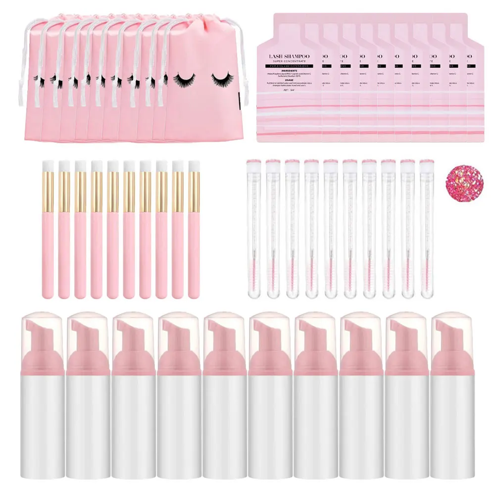 Eyelash Extension Shampoo foam Kit 60ml Empty foam Pump Bottle Concentrate Eyelash Comb Tube EVA Storage Bag Cleaning Brush