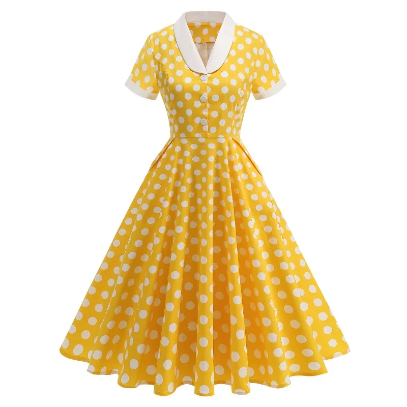 

Hepburn Style Retro Spring Outing Court Waist Light Dress Big Pendulum Medium and Long Dress Women