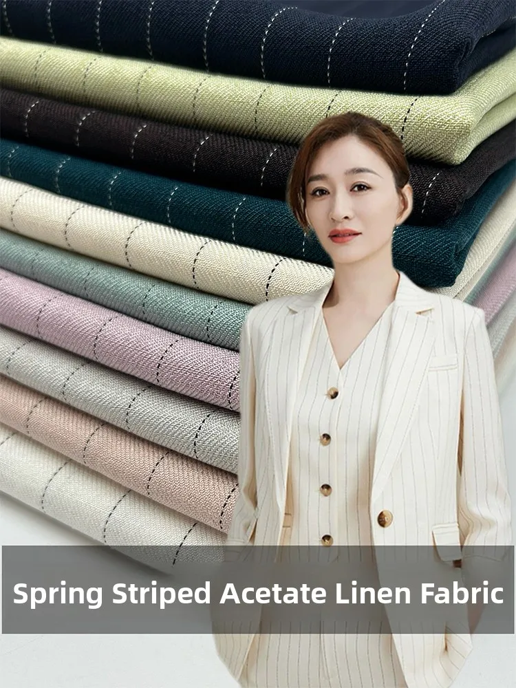 

High-End Spring Summer Stripe Suiting Fabric Viscose Linen Material for High-End Clothing Skirt Dress Pants DIY Home Fabric