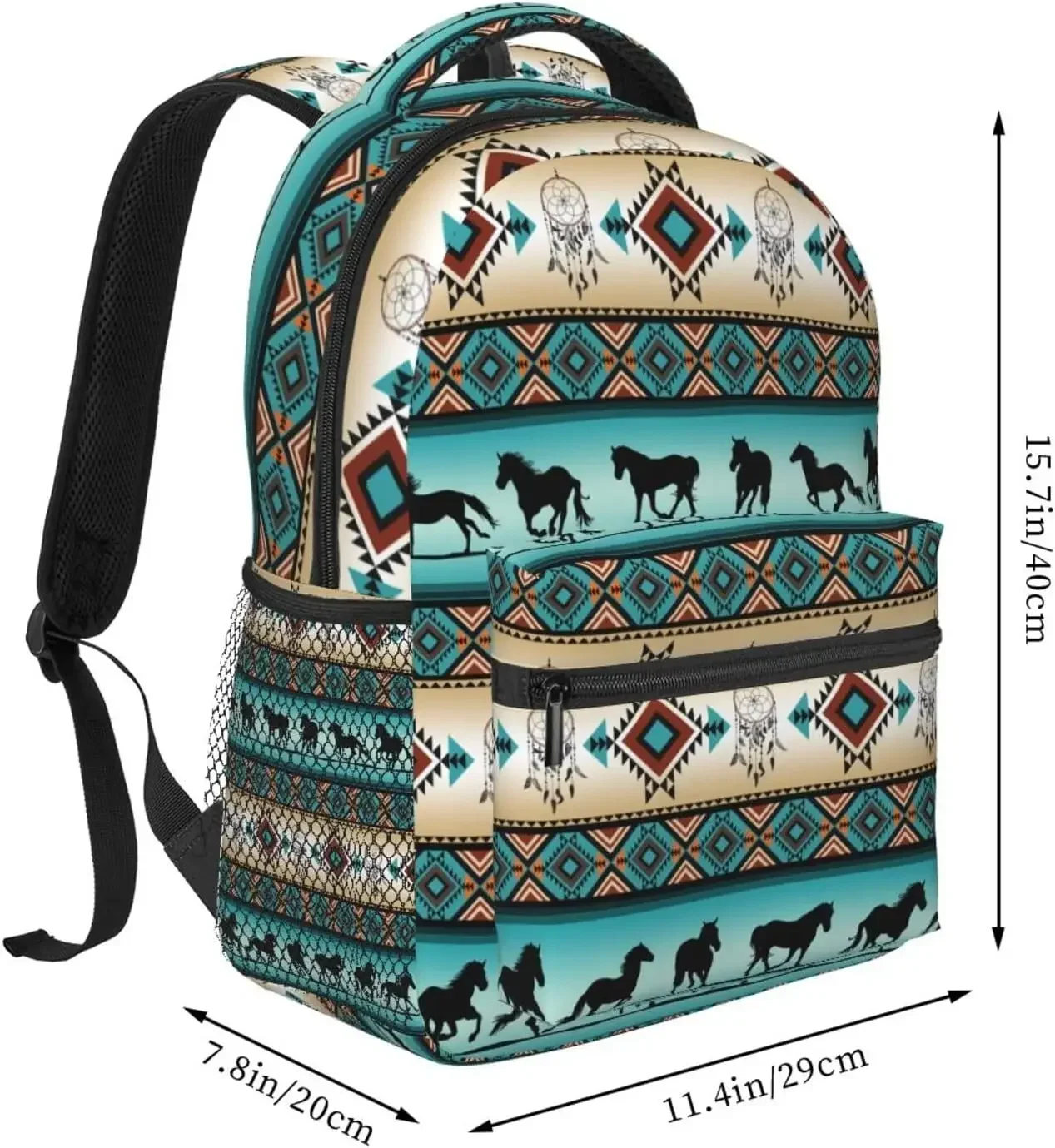 Navajo Horse Backpacks for Girls Boys Kids Aztec Backpack Tribal Print Bookbag Back to School Gifts Bag 2nd 3rd 4th 5th 6th Grad