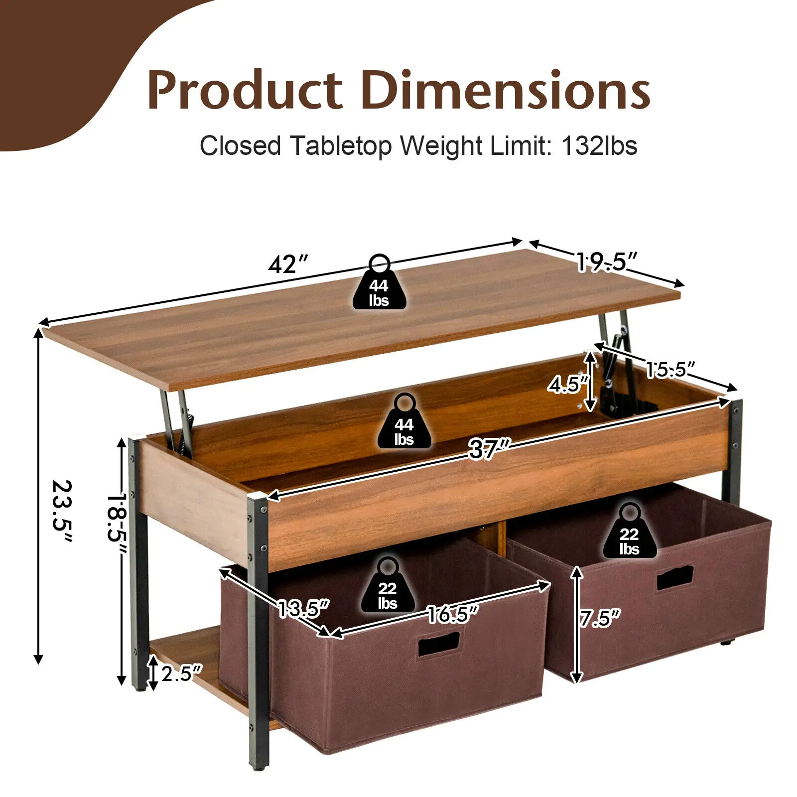 Costway Lift Top Coffee Table Multifunctional Pop-up Central Table with Lifting Tabletop