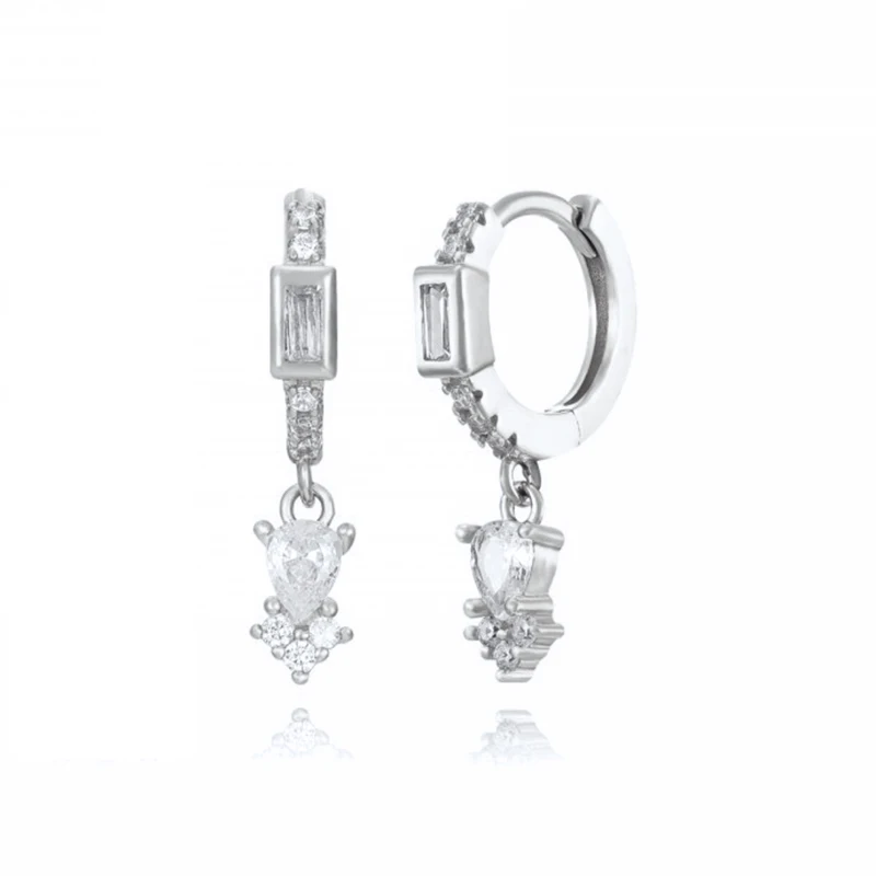 FRAUEN 925 Silber Nadel Wasser Tropfen Geometrische Zirkon Weiß Zirkon Kristall Blumen Anhänger Creolen Mode Hochzeit Schmuck – Detail 29