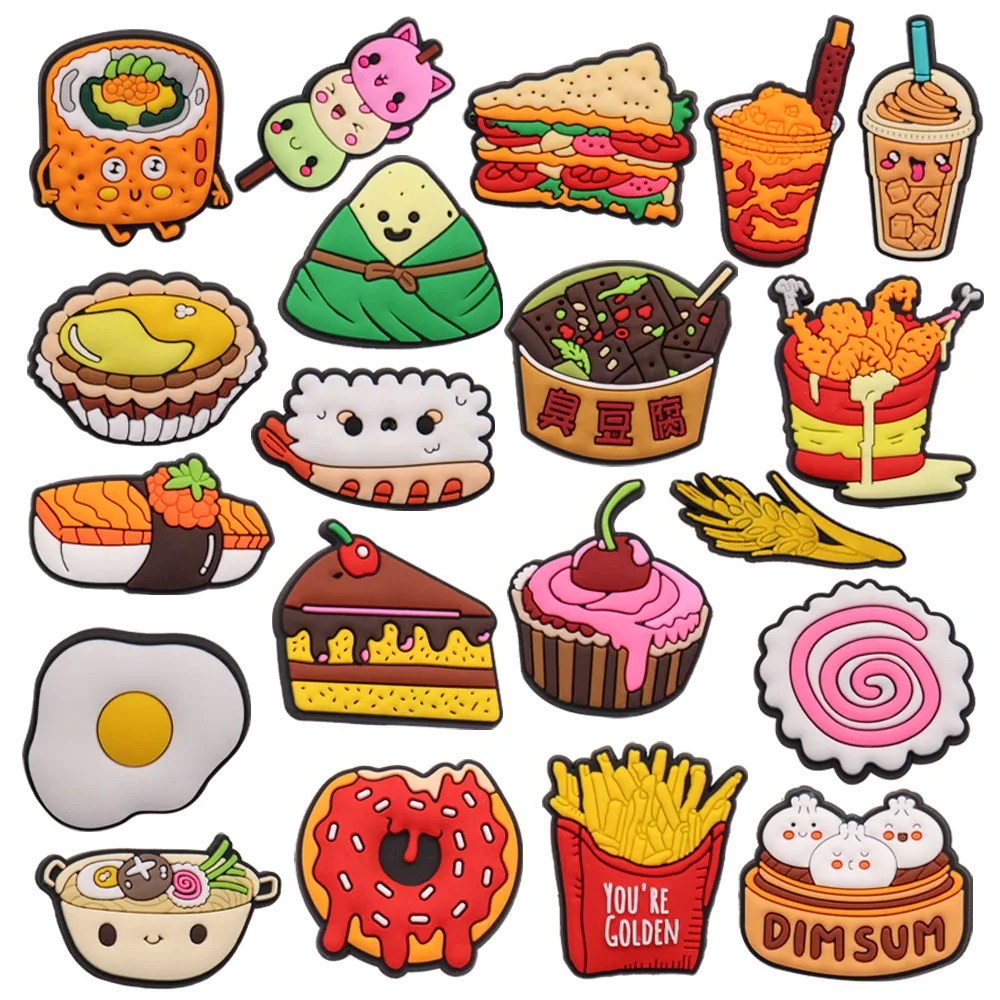 50Pcs Wholesale PVC Delicious Food Noodle Fries Fried Chicken Shoe Buckle Charms Shoe Decorations Clog DIY Braceletcute 