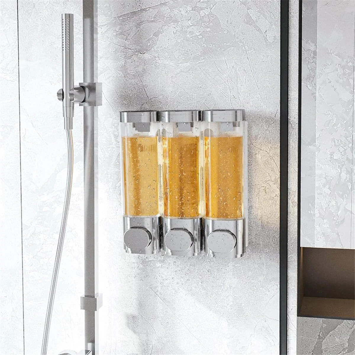 HOT 3-in-1 Chamber Wall Mounted Bathroom Shower Pump Dispenser and Organizer-Holds Shampoo, Soap, Conditioner,Body Wash