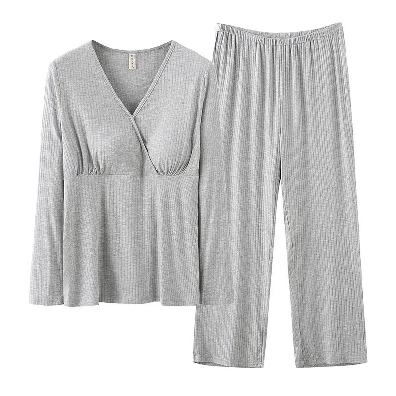 New Nursing Pajamas Women Summer Autumn Sleepwear With chest pads 2024 Postpartum Breastfeeding V-Neck Loungewear Loose Pajamas