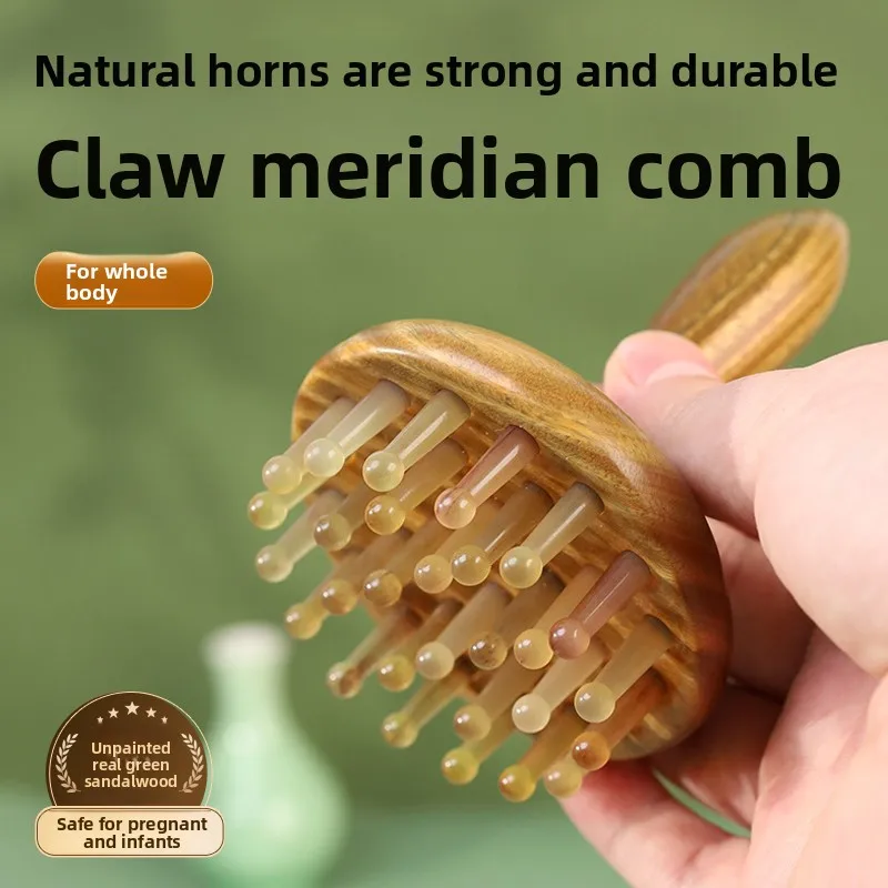 Natural green sandalwood horns meridian comb head massage comb hair dredging