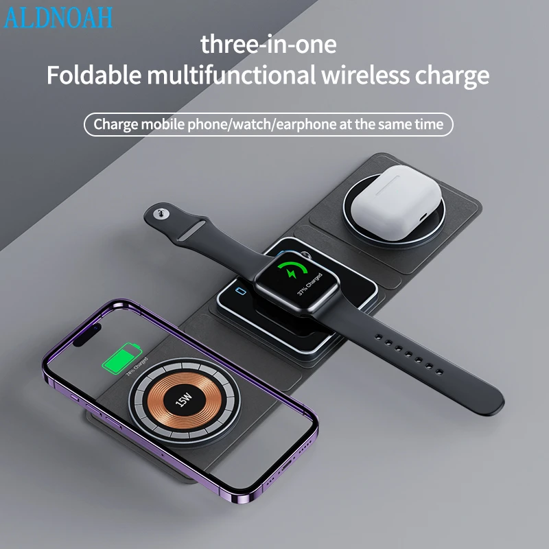 15W 3 in 1 Magnetic Wireless Charger Stand Pad for iPhone 14 13 12 Pro Max Airpods iWatch Fast Wireless Charging Dock Station