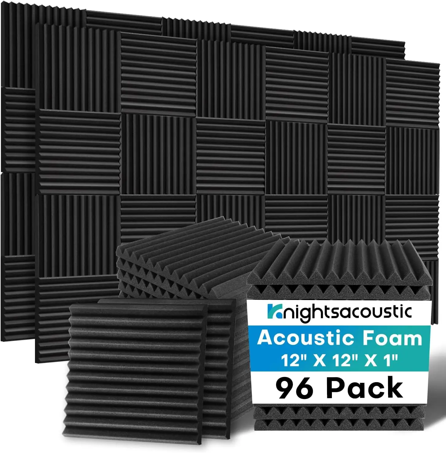

96 Pack Acoustic Foam Panels, 1x12x12 Inches High Density Sound Absorbing Black Noise Cancelling Studio Wedges