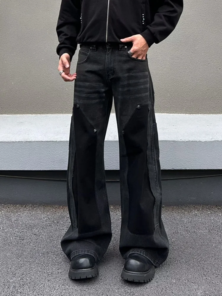 

2026 American Retro Y2K Streetwear Patchwork Black Baggy Jeans Pants For Men Clothing Straight Cotton Trousers Pantalon Hombre