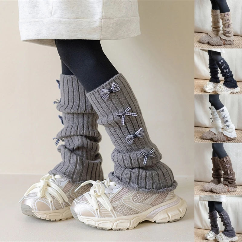 

1 Pair Girls Socks Sleeves Fashionable Bowknot Decor Stackable Socks Comfortable top quality