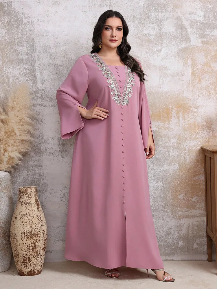 Pink Abayas for Women Sequin Plus Size Muslim Maxi Dress Turkey Kaftan Eid Djellaba Ramadan Islam Clothing Arabic Robe Morocco