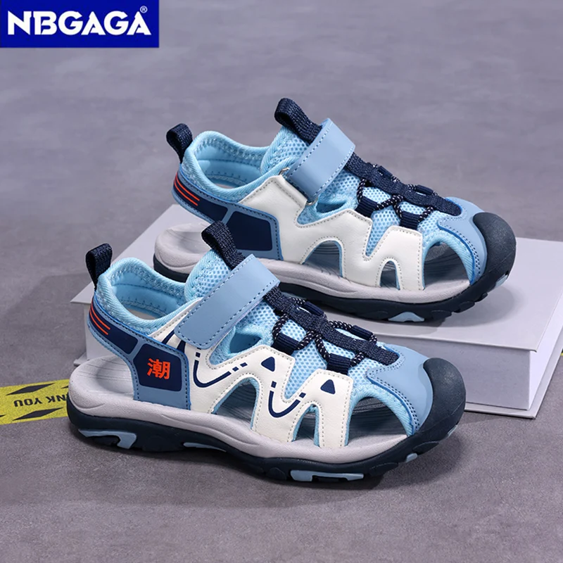 Summer Sport Sandals for Children\'s 5-16 Years Boys Breathable Anti-Slip Beach Shoes Outdoor Anti-Bump Closed Toe Sandails