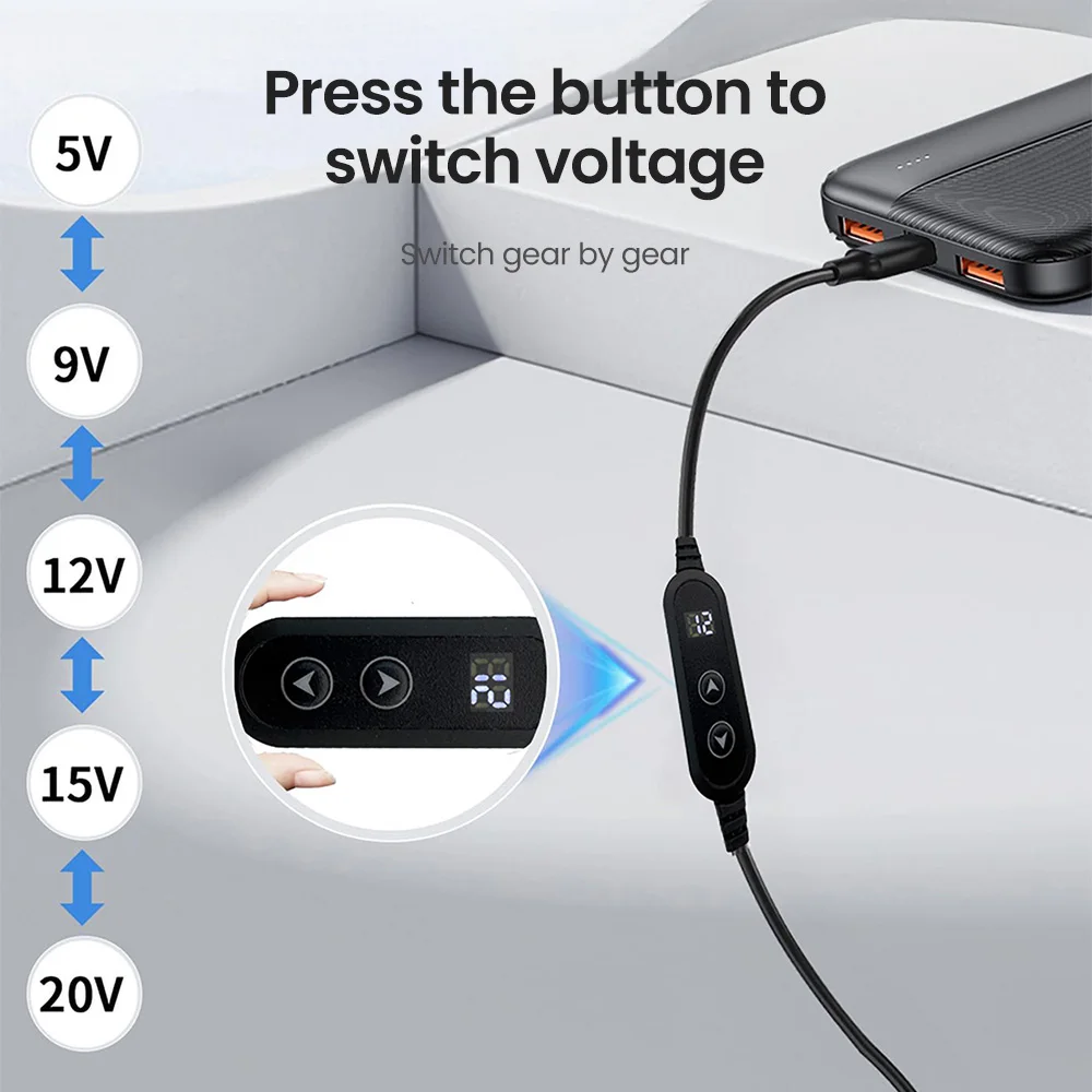 Power Boost Cable Type C To DC 5V/9V/12V/15V/20V USB Cable Boost Converter Adjustable Voltage 65W Fast Charging Cable 8 Adapters