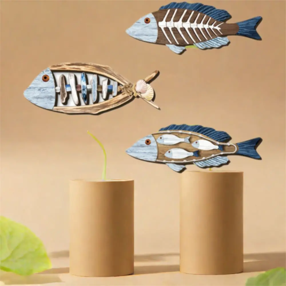 

Mediterranean Wooden Fish Wall Hanging Decor Vintage Ocean Series Nautical Fish Hanging Ornament Funny Handmade