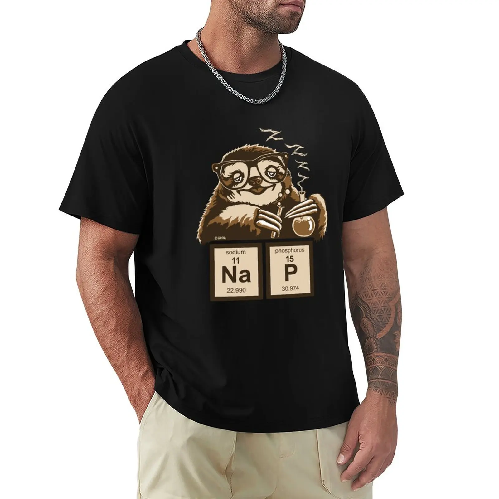 Chemistry sloth discovered nap T-Shirt custom t shirts summer clothes tops t shirts for men graphic Men's fashion t-shirts