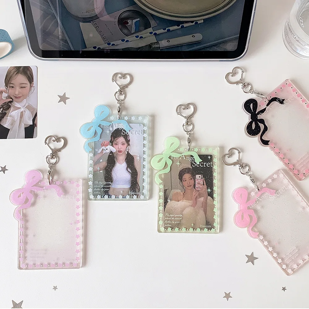 Kpop Fashion Acrylic Transparent Bow 3in Photo Card Holder Cute Girl Idol Photo Storage Card Bag Decorative Pendant KeychainGift - view 5