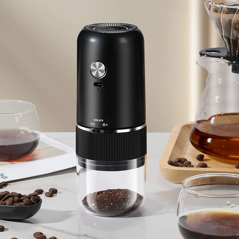 

Портативная кофемолка с жерновами, бытовая электрическая кофемолка, перезарядка от USB, маленькая кофемолка для эспрессо, регулируемая степенька