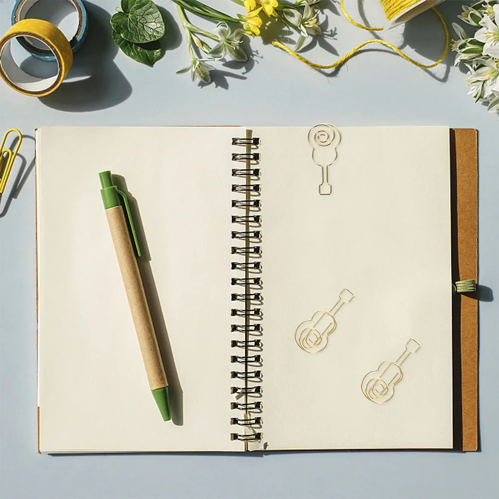 30 قطعة شكل الغيتار دبابيس ورق معدنية صغيرة الذهب مقاطع القرطاسية الإشارات المرجعية صفحة علامات الموسيقى تحت عنوان مكتب الملحقات