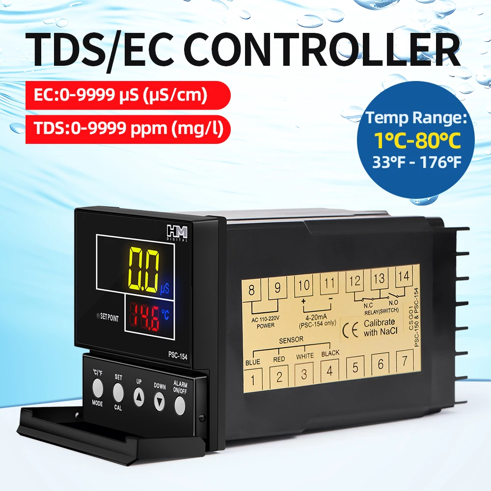 Digital PSC-154 Extend Rage EC/TDS Controller LCD Large  Screen Temperature Testing Instrument Sewage Water Detector With Sensor