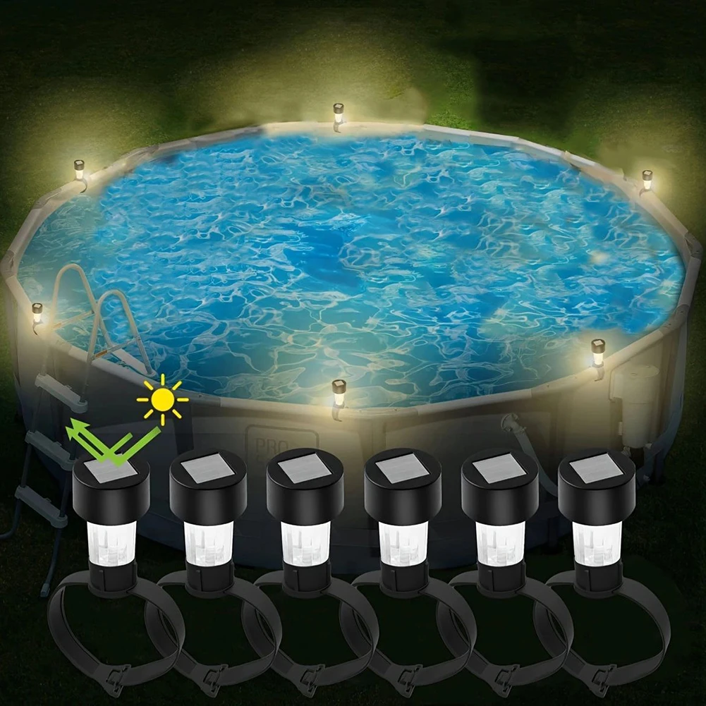 6 Pcs Solar Pool Lights Waterproof Warm LED Pool Solar Lights LED Lights Solar Lights Decor for Swimming Pool Outdoor Pool Fence