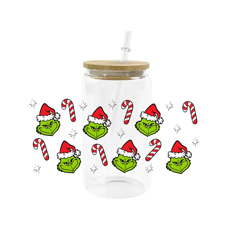 Miniso-pegatina de monstruo de Navidad de dibujos animados 3D, 16oz, UV DTF, envoltura de taza, pegatinas de transferencia, logotipo personalizado