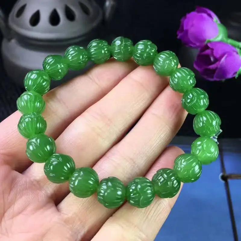 Natural Hetian Jasper Round Bead Women Fashionable Jade High-End Bracelet