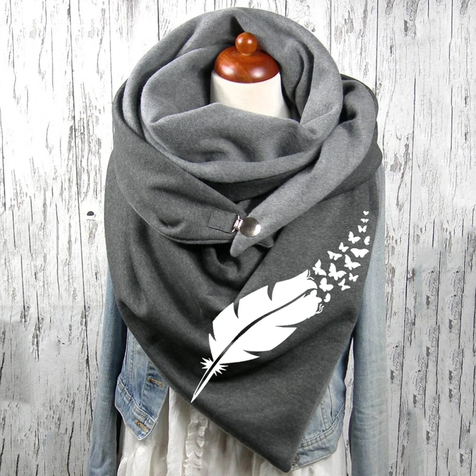 Square Scarves With Button Clasp Women Boho Print Scarf Shawls Wraps Neck Warmer Blanket Wraps Scarves Echarpe Foulard Neck Wrap