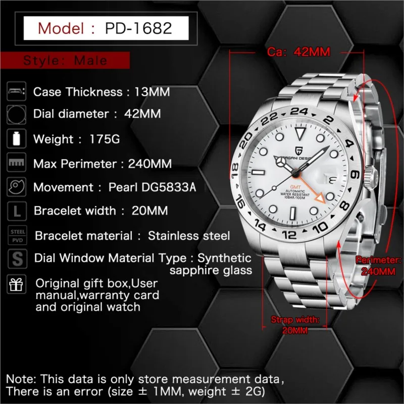 PAGANI Design 2023 GMT Automatic Men‘s Mechanical Wristwatch 42mm Sapphire Waterproof Stainless Steel Pilot Classic Luxuy Clock