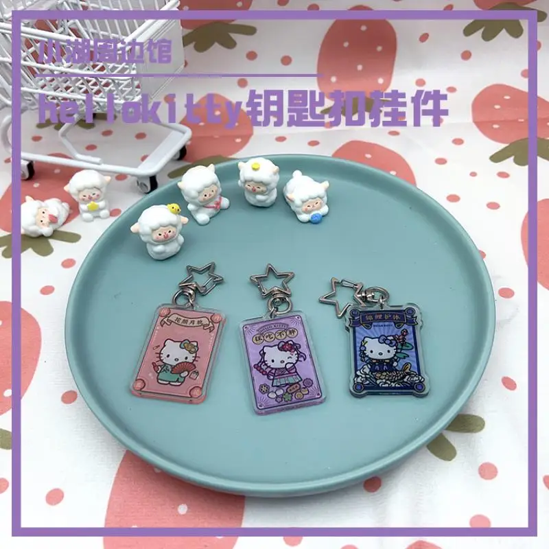 Kawaii Hello Kitty Acrylic Pendant Sanrio Anime Cartoon Cute Stars Keychain Good Luck Zipper Accessories Car Key Decoration Gift