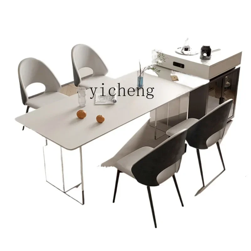 

XL acrylic suspended solid wood rock slab island table integrated rectangular dining table and chairs