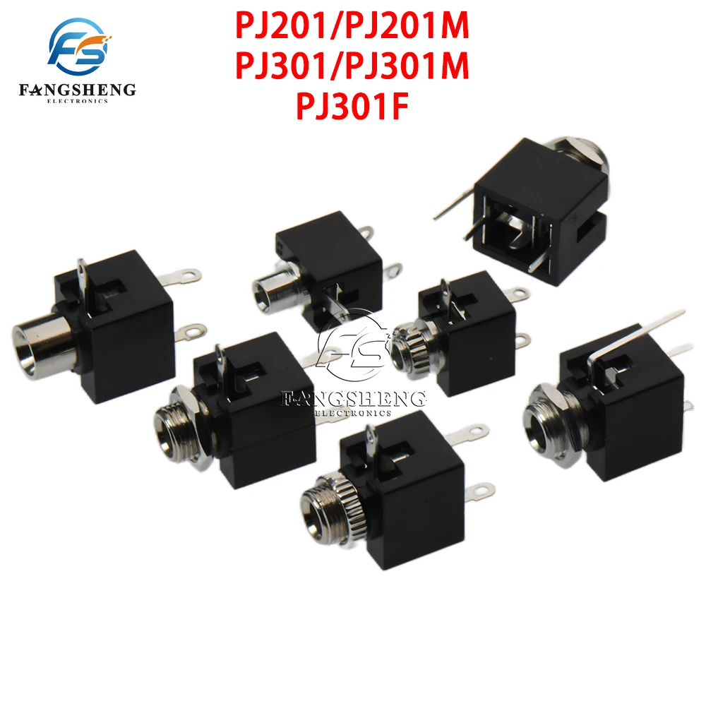 10/100PCS  PJ-201M PJ301M 2.5MM 3.5MM  Headphone Jack Audio Jack Connector 2.5 3.5 Mono Audio Socket PJ201 PJ-301M 3 Feet 3Pin