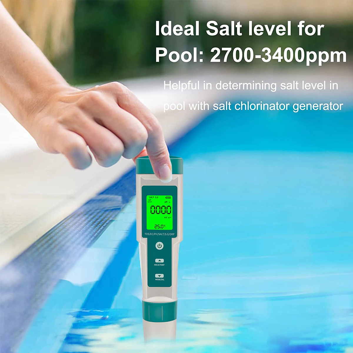 Medidor de ph digital 7 em 1, ph/orp/ec/temperatura/sal/s.g/tds, testador de qualidade da água, alta precisão, testador de pureza da água para água potável