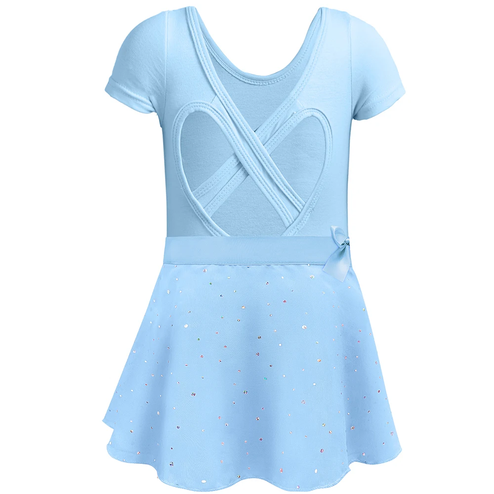 Mädchen Ballett Trikots mit abnehmbarem Rock Combo Krawatte Kurzarm Ballett Tanz Kleid Outfit Kinder Gymnastik Kostüm – Detail 18