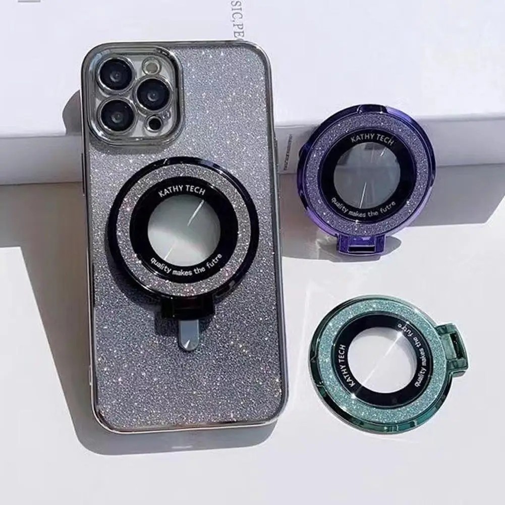 Doppelring-Handyhalter mit Ständer, Glitzer, faltbarer Handyring-Griff, ultradünner ABS-Fingerring-Ständer, universeller, mehrwinkeliger Tischständer – Detail 16