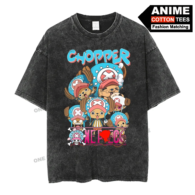 

Anime Peripheral Clothing ONE PIECE - Cute Chopper Print T Shirt y2k Street styl Men Women Short Sleeve Cotton Washed Loose Tees