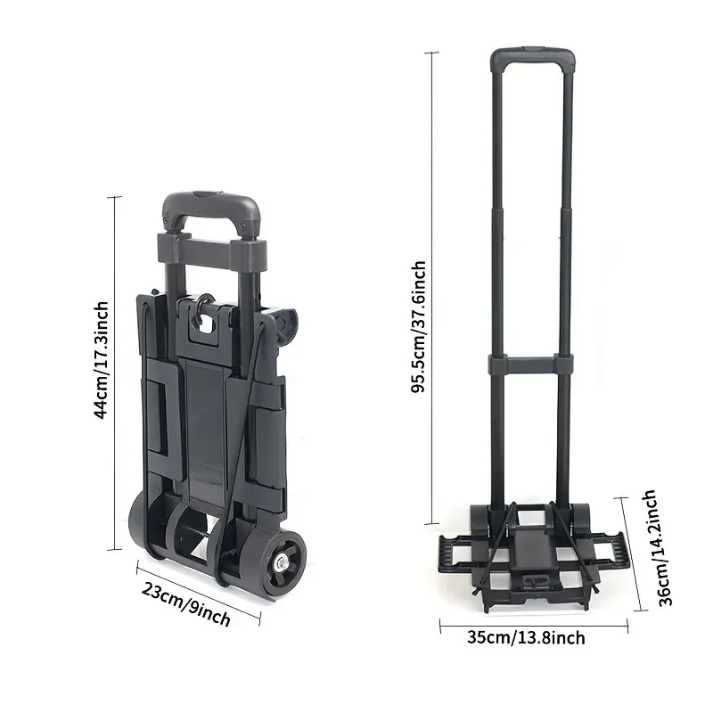 2 Rounds Folding Hand Truck Black Small Lightweight Cart Portable Telescopic Dolly Backpack Luggage Travel Moving Shopping