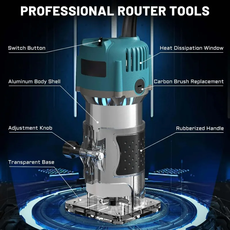

【Premium】800W 30000RPM Wood Milling Machine Woodworking Electric Trimmer 1/4 Inch Wood Carving Milling Cutting Tools Carpenter P
