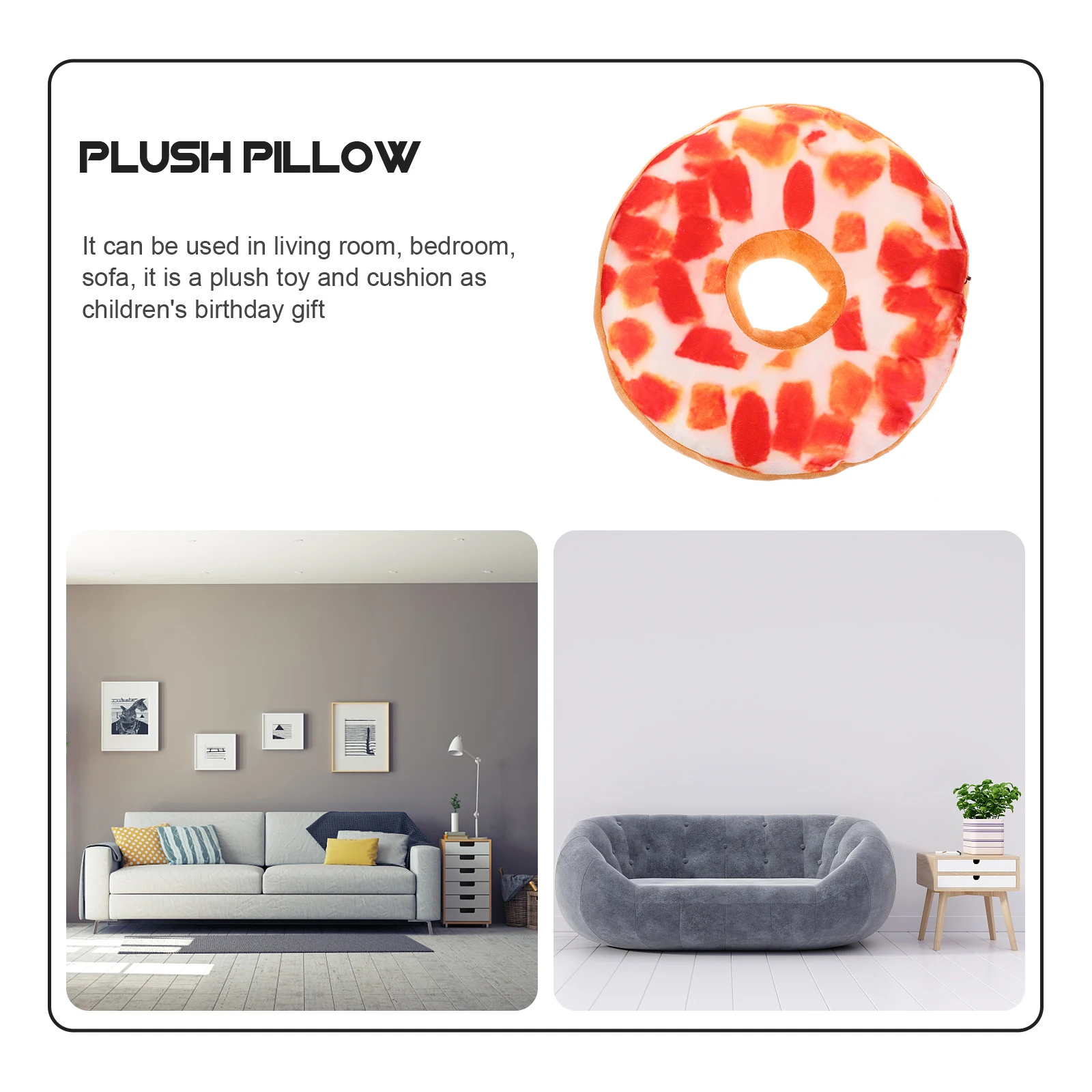 

Soft Simulation Doughnut Throw Hugging Bed Sleep Office Seat Decorative Home Sofa Living Room Cartoon Stuffed Furry Hug Chair