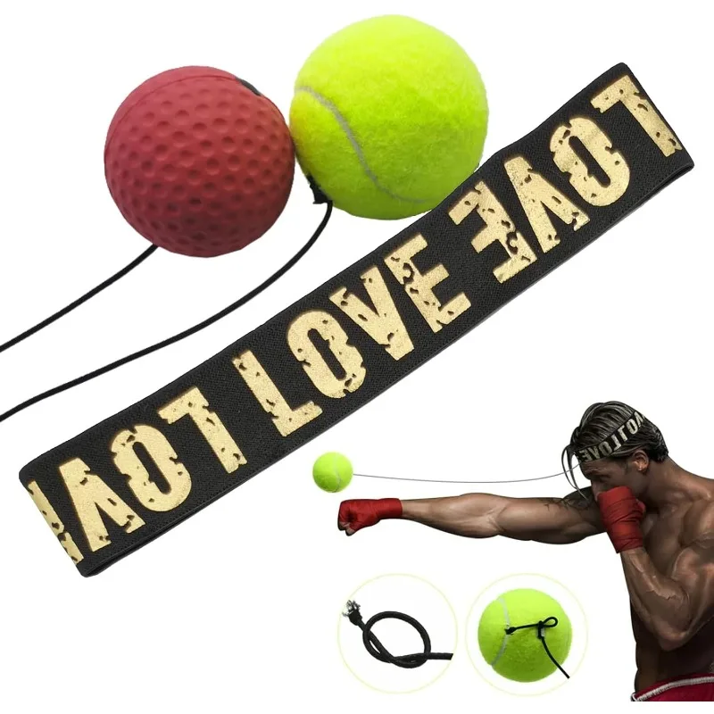

Boxing Reflex Ball with Headband Set, Reflex Ball with String, Boxing Reaction Training Equipment, Rubber red ball &Yellow tenni