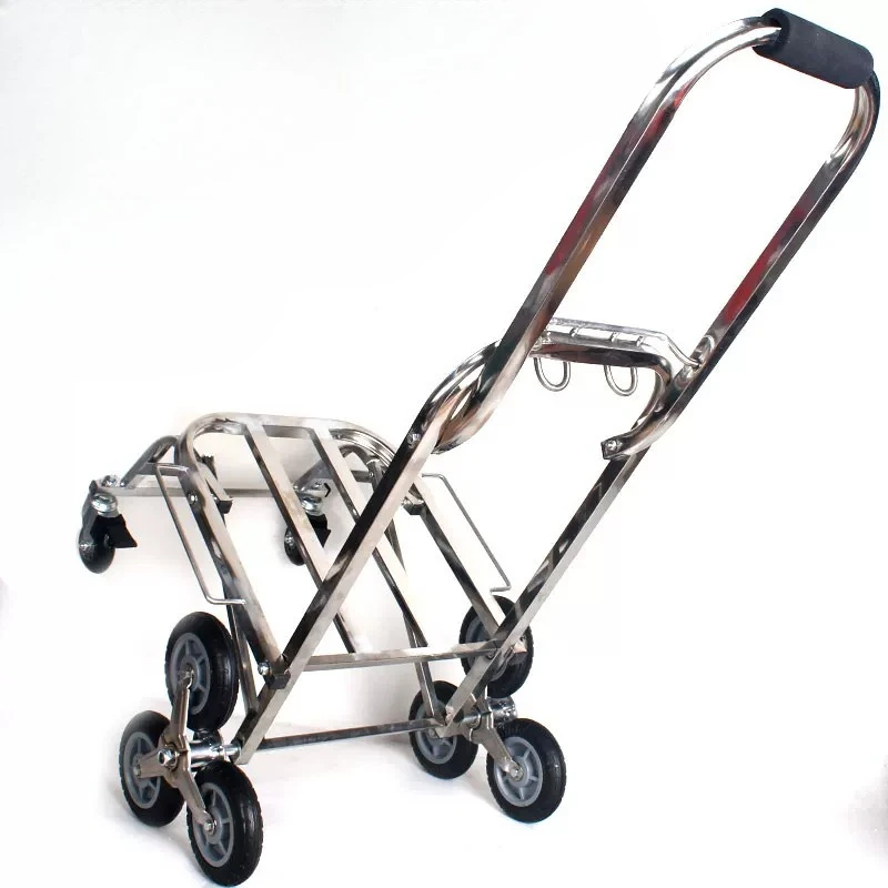 

Stainless Steel Stair Climbing Folding Hand Truck 8 Wheel Swivel Caster Luggage Cart Heavy Duty Durable Portable Pull Rod