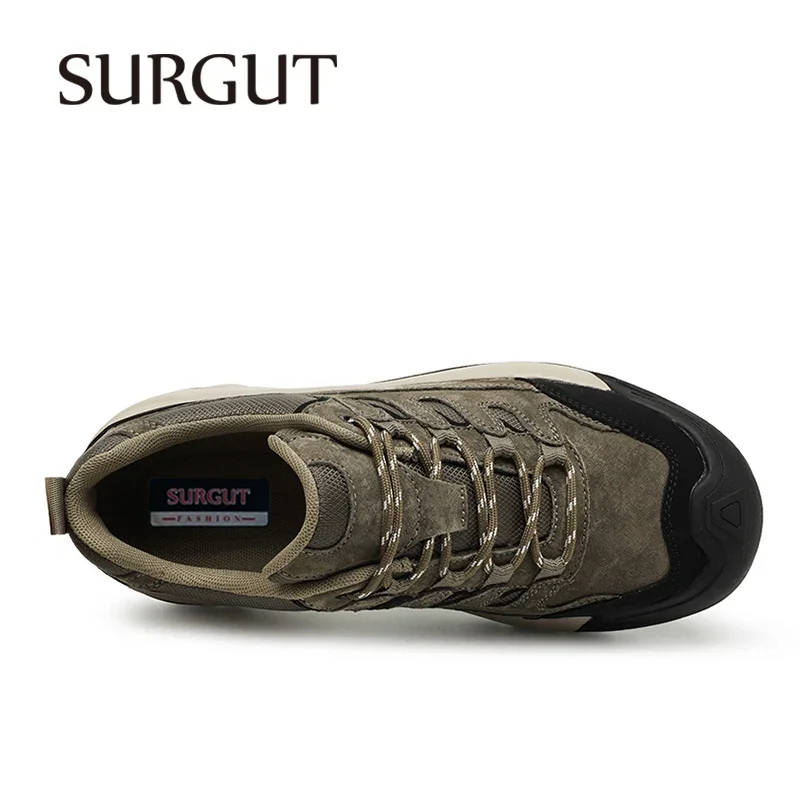 SURGUT Men Casual Leather Cushioning Breathable Anti-Collision Shoes Lightweight Non-Slip Wear-Resistant Thick Sole Shoes Men