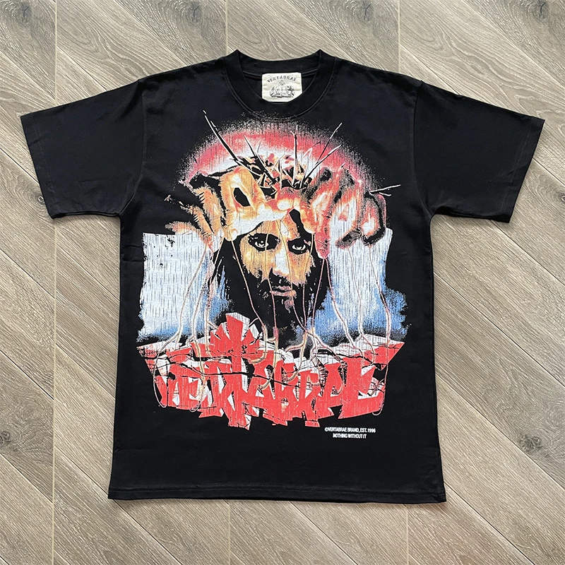 

Vertabrae T-shirt Creative Portrait Print Men Women Same Style European American Trend Pure Cotton Short-sleeved Real Photo Tee