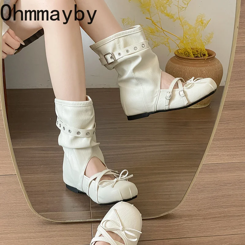 Vintage Hollow Out Sandals Boots Women's Buckle Strap Internal Elevation Shoes Concise Summer Slip On Western Short Boots