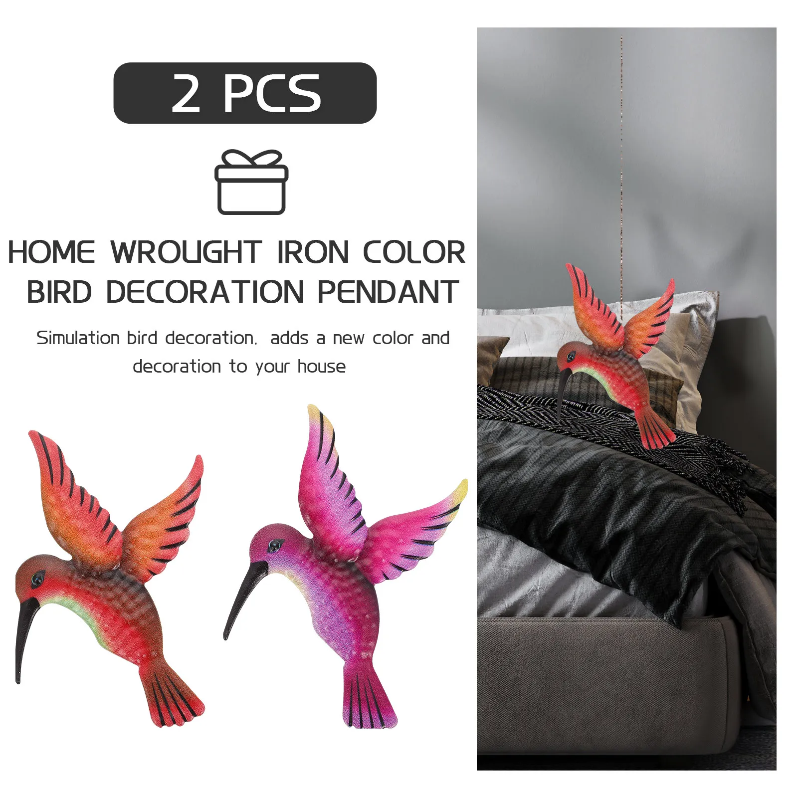2Pcs Metal Hummingbird Wall Decoration Shaped Hanging Pendant for Garden Indoor Outdoor Wall Art Pendant