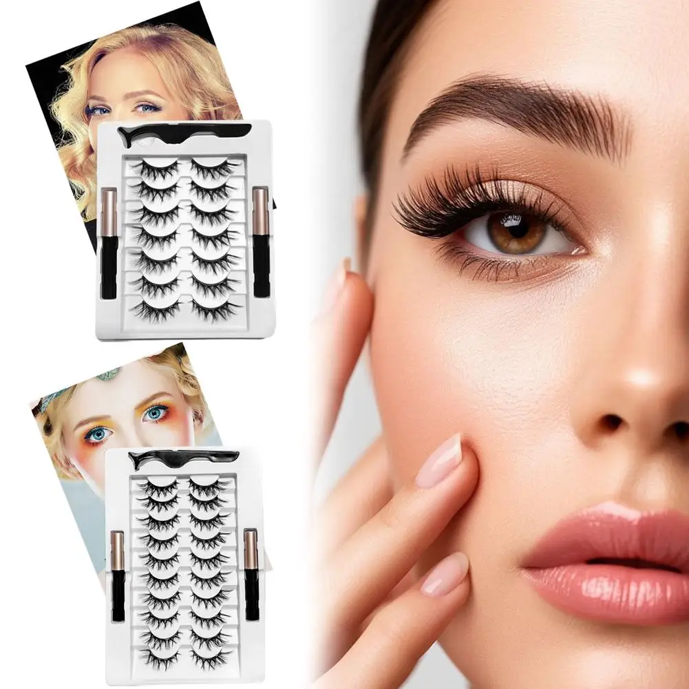 7/10 Paar magnetische Wimpern, Eyeliner-Pinzetten-Set, 6–10 mm, wiederverwendbare 3D-Nerzwimpern, natürliche künstliche falsche Wimpern