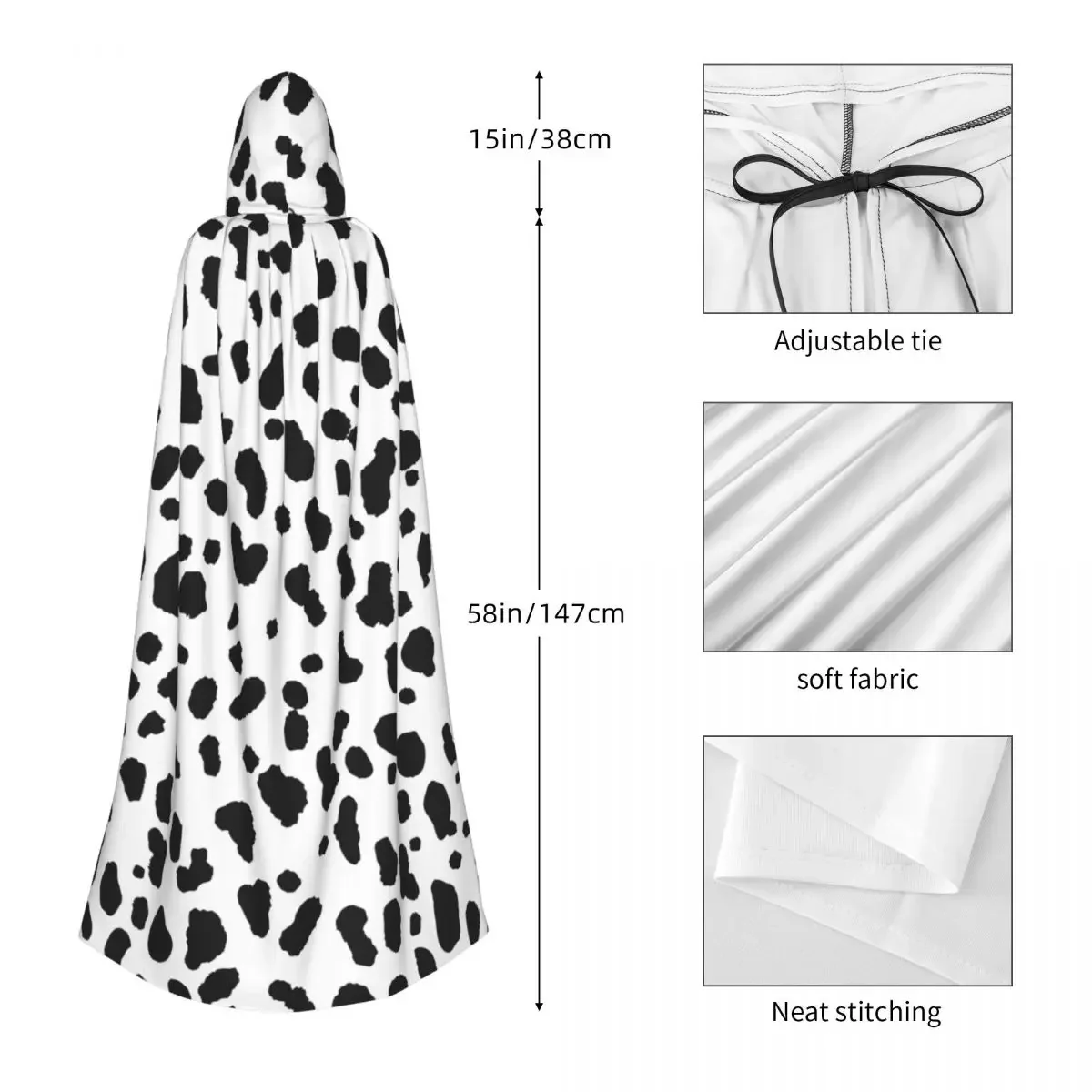 Dalmatian Dog Print Unisex Witch Party Reversible Hooded Adult Vampires Cape