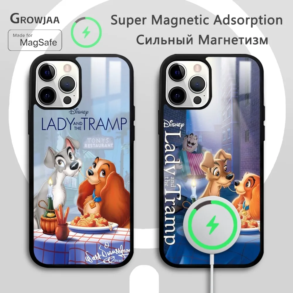 

Cartoon Lady and the Tramp 2 Magsafe Phone Case For iPhone 15 14 13 12 11 Pro Max Plus Mini Mirror Wireless Magnetic Funda