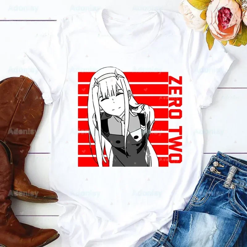 ZERO TWO Anime Women T Shirt Casual Funny Tshirts Kawaii Darling in the Franxx Tees Top Female Harajuku Short Sleeves Shirts